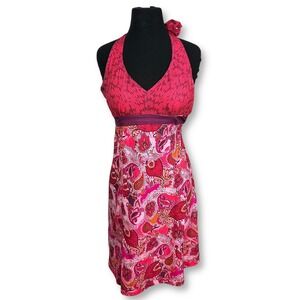 EUC Athleta Pack Everywhere Halter Dress Paisley‎ Print Sleeveless Pink Size 4